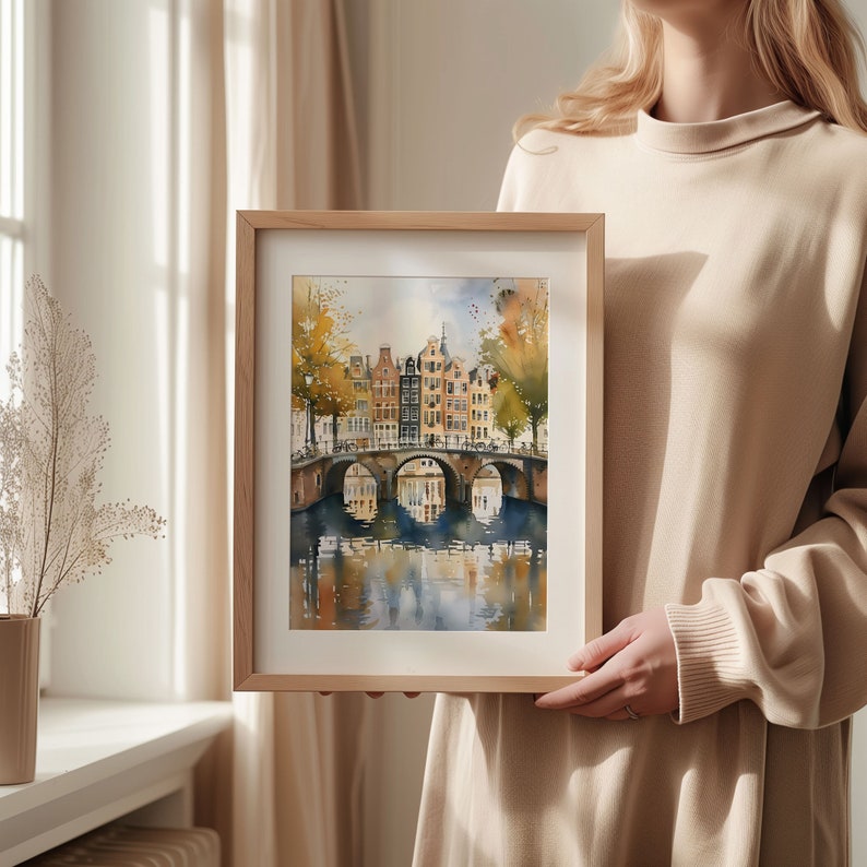 Amsterdam Skyline Watercolor Print: Vintage Netherlands Travel Poster image 6