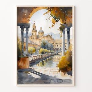 Seville Spain Watercolor Print: Plaza de España Wall Art