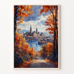 Pintura de acuarela de Ottawa, arte mural de Canadá, póster de Ottawa, impresión de Ottawa, regalo de boda, regalo de cumpleaños, C30-589