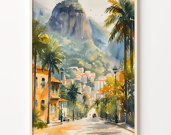 Rio de Janeiro Watercolor Painting, Brazil Poster, Wall Art Print, Brazil Gift, C30-88