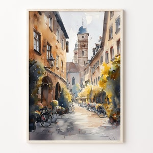 Nuremberg Watercolor Painting: European Cityscape Art Print