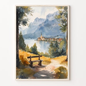 Rigi Watercolor Painting, Switzerland Poster, Rigi Wall Art, Rigi Print, Switzerland Watercolor, Rigi Artwork, C30-206