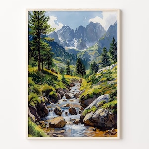 Pyrenees National Park Watercolor Painting, France Travel Print, Vintage Wall Art, Mont Perdu Poster, French Mountains, C30-687