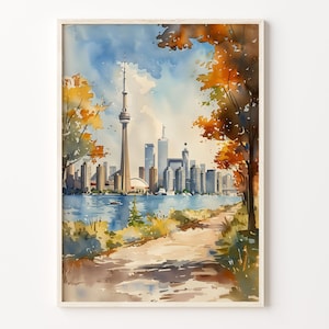 Toronto Cityscape Watercolor Painting: Traditional Wall Art Print
