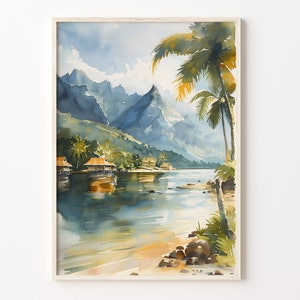 Mo&#39;orea Watercolor Painting, French Polynesia Wall Art, Mo&#39;orea Poster, Mo&#39;orea Print, Birthday Present, Wedding Gift, C30-443
