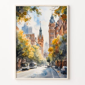 Melbourne Watercolor Painting, Melbourne Wall Art, Australia Poster, Melbourne Print, Home Decor, Gift Idea, C30-318