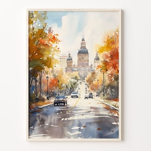 Madison Wisconsin Watercolor Painting: Mid-Century Modern Travel Poster