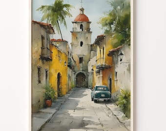 Art Deco Print of Tequila, Mexico, Watercolor Travel Poster on 200 gsm Matte Paper