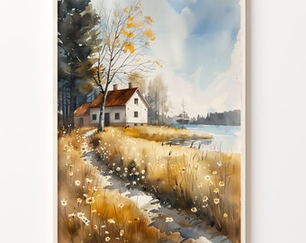 Lapland Watercolor Painting: Finland Poster, Scandinavian Wall Art