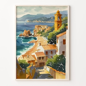 Costa Brava Watercolor Painting, Spain Wall Art, Poster Print, Framed & Unframed, Spanish Home Decor, Costa Brava Gift, C30-904