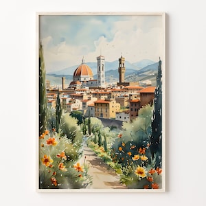 Florenz Aquarellmalerei, Italien, Wandkunst, Reise, Dekoration, Wandposter, Geschenk für Kunstliebhaber, C30-314