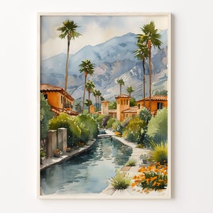 Palm Springs Watercolor Painting, Palm Springs Wall Art, Travel Poster, California Wall Art, Home Décor Print, C30-348