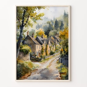 Cotswolds Watercolor Painting: English Landscape Art Print