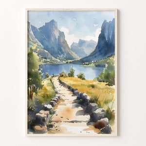 Norwegen Fjorde Aquarell, Poster, Druck, Wandkunst, Geburtstagsgeschenk, Hochzeitstag Geschenk, C30-10