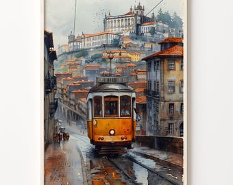 Porto Portugal Watercolor Painting: Travel Poster Art