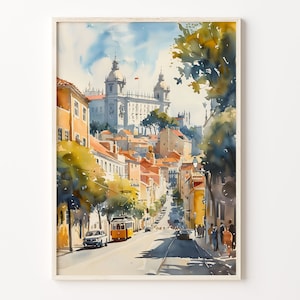 Watercolor Painting, Lisbon Portugal Wall Art, Travel Poster, Art Decor, Living Room Prints, Watercolor Art, C30-5