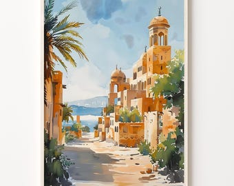 Samawah Iraq Watercolor Painting: Middle East Travel Poster