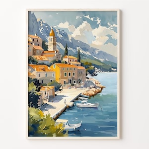 Makarska Croatia Watercolor Painting: Coastal Wall Art Poster
