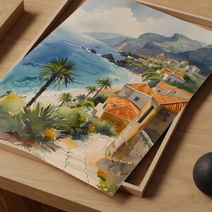 Madeira Coastline Watercolor Painting: Portugal Travel Art Print image 7