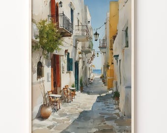 Watercolor Art Print of Naxos Greece, Art Deco Travel Poster on Matte Paper