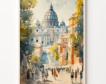 Rome Colosseum Watercolor Painting: Italian Travel Poster