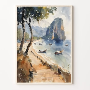 Aquarell, Krabi, Wand Kunst, Thailand Reise, Dekoration, Poster, Geschenk für Kunstliebhaber, Wandbehang, C30-302