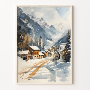 Watercolor painting, Ski resort wall art, France Morzine poster, Ski print, Wedding gift, Birthday present, C30-179