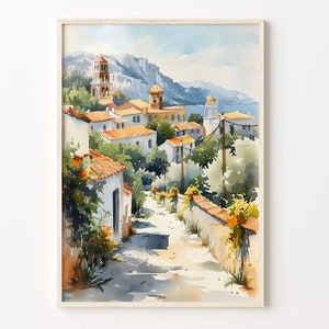 アテネの水彩画、ギリシャの壁アート、アテネのポスター、ギリシャのプリント、水彩画アート、旅行の装飾、結婚祝い、C30-232