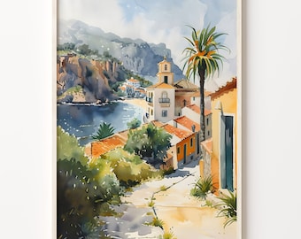 Algarve Portugal Watercolor Print: Coastal Travel Poster