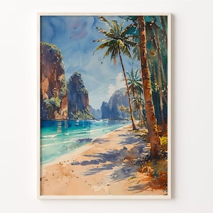 タイの水彩画、ピピ島の壁アート、旅行プリントポスター、タイのポスター、C30-638