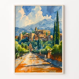 Pintura de acuarela, impresión de viaje de Granada, póster de España, arte de pared, texto personalizado, regalo personalizado, boda, cumpleaños, C30-691