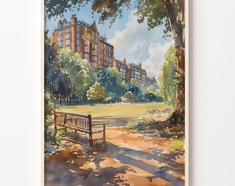 Burgess Park London Watercolor Print: South East London Skyline