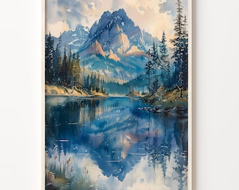 Rocky Mountains Watercolor Painting: Canadian Landscape Art
