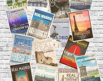 Real Madrid European Cup Finals Prints, Retro Football Art (Unframed)