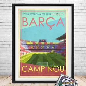 Lámina ilustrada estilo retro del Estadio Camp Nou de BARCELONA A3 o A4 SIN MARCO