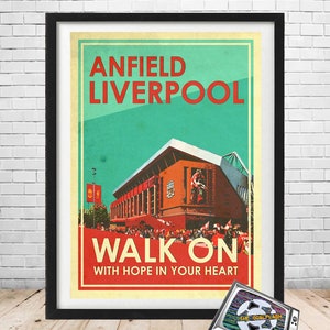 Lámina ilustrada de Anfield en estilo retro del LIVERPOOL FC en tamaño A3 o A4