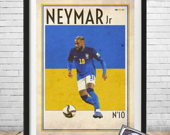 NEYMAR JR Impressão artística ilustrada estilo retrô tamanho A3 ou A4