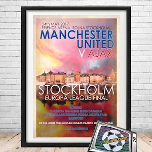 MANCHESTER UNITED Europa League Final 2017 retro style illustrated print