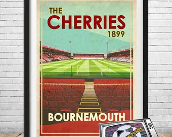BOURNEMOUTH AFC retro style illustrated print A3 or A4 UNFRAMED