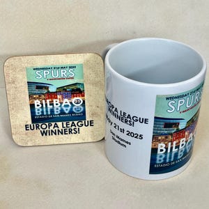 TOTTENHAM HOTSPUR europa league winners 2025 retro style Mug and Coaster Set