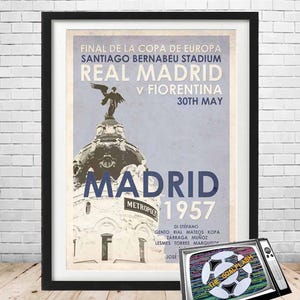 REAL MADRID 1957 European Cup /Champions League retro style illustrated A3/A4 print unframed