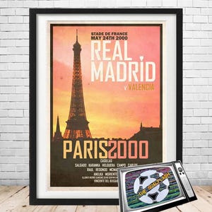 REAL MADRID 2000 European Cup /Champions League retro style illustrated A3/A4 print unframed