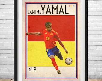 LAMINE YAMAL Spanien Retro-Stil illustrierter Druck A3 oder A4-Format UNGERAHMT