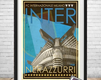 INTER MILAN Retro Style illustrierter Druck A3 oder A4 UNGERAHMT