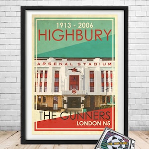 Lámina ilustrada estilo retro ARSENAL HIGHBURY tamaño A3 o A4