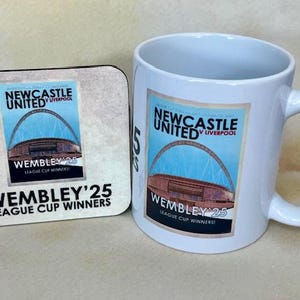 NEWCASTLE UNITED 2025 League Cup Winners Mug and Coaster set