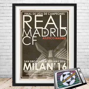 REAL MADRID 2016 European Cup /Champions League retro style illustrated A3/A4 print unframed