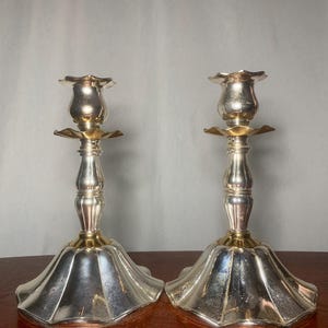 Vintage Pair Of Oneida Dualtone SilverPlated Candlestick Holders 8”H