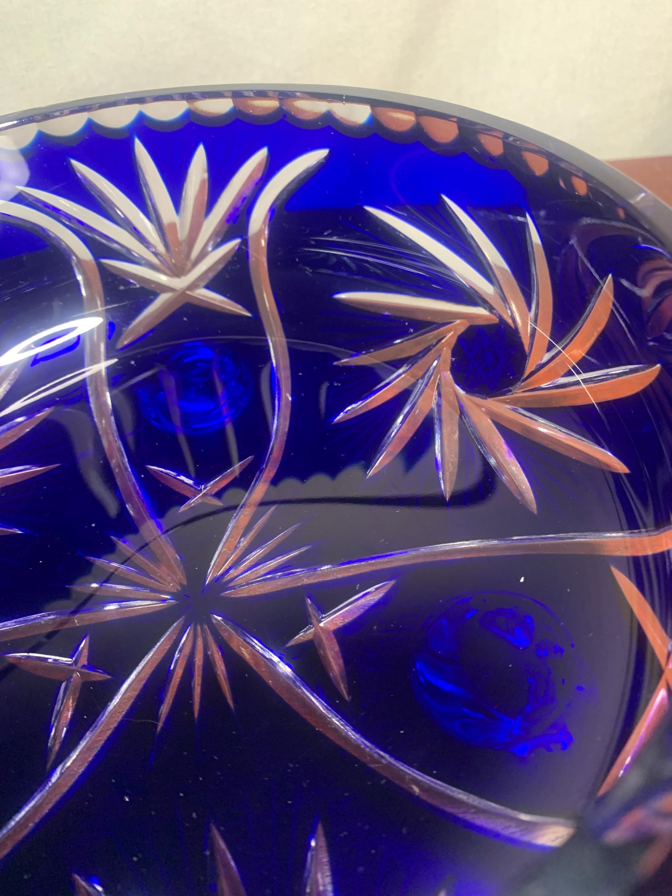 Vintage Bohemian Cobalt Blue Cut to Clear Footed Bowl - Etsy