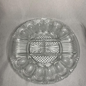 Mid-Century 1950’s L.E. Smith Clear Cut Glass Deviled Egg Platter